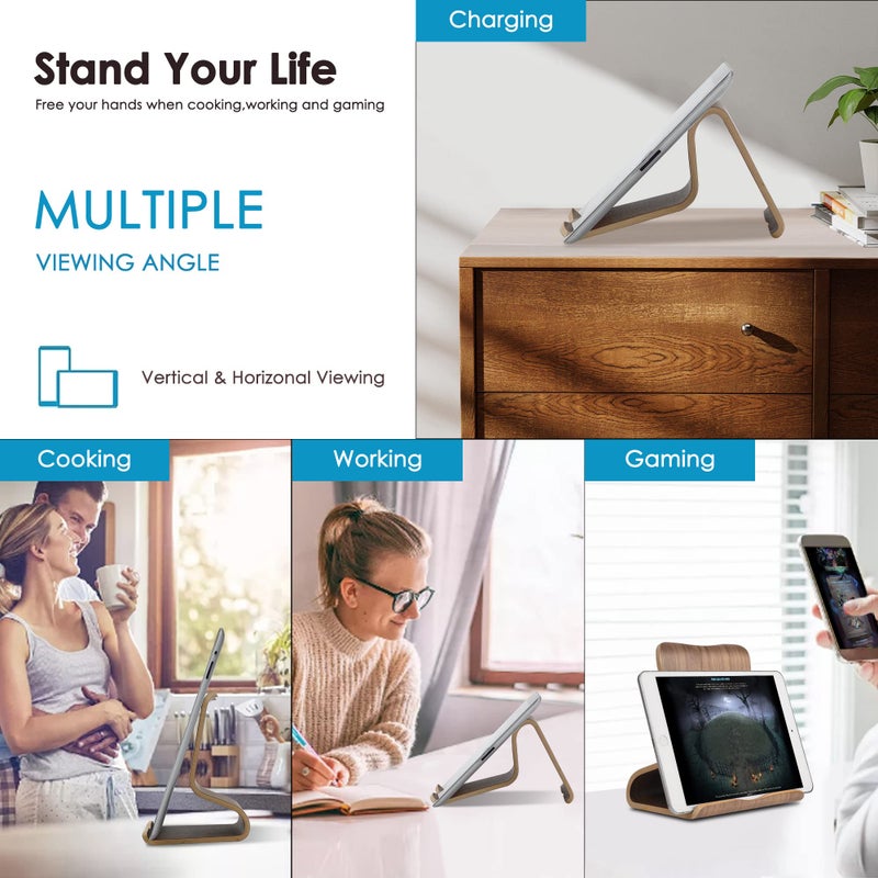 SAMDI Wood Tablet Stand, Wooden iPad Holder: Desktop Stand Holder Dock for new iPad 2017 Pro 9.7, 10.5, Air mini 2 3 4, Kindle, Nexus, Accessories, Tab, E-reader, other Tablets(4-13 inch)-Black Walnut - Image 2